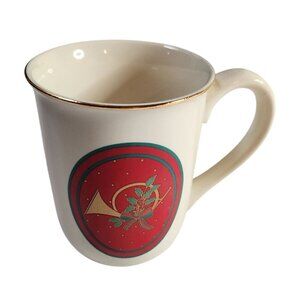 Vintage Hallmark Christmas Holiday Mug With Horn & Holly Design 10 Oz Ceramic